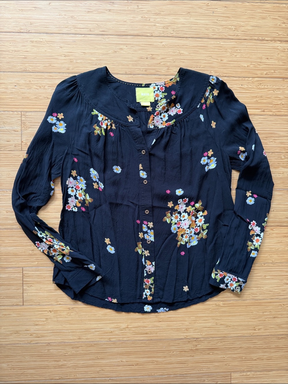 Maeve Black Floral Button-Front Blouse